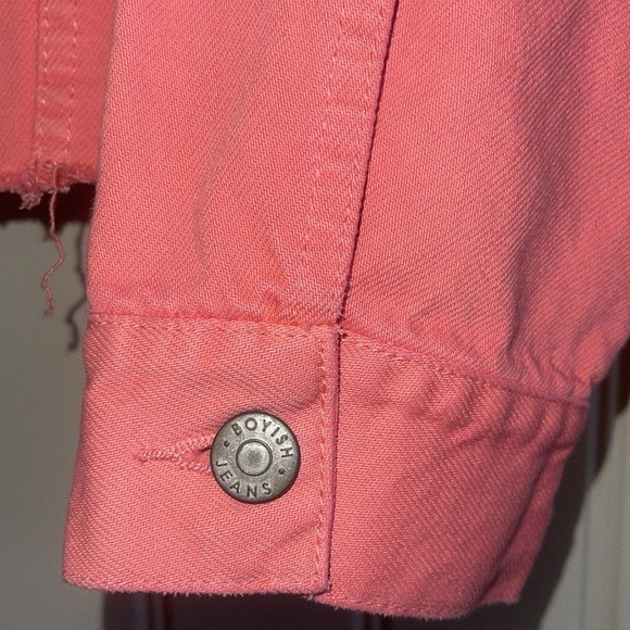 Boyish The Harvey Crop Denim Jacket In Coral Pink size Small  NWT - Picture 5 of 11
